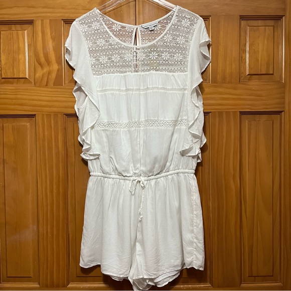 American Eagle Outfitters Pants - American Eagle Outfitters White Jumpsuit with Lace Details and Ruffled Sleeves